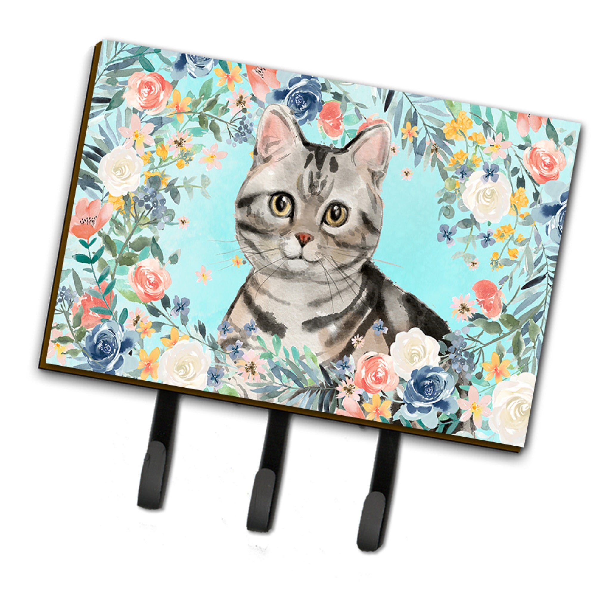 Caroline'S Treasures American Shorthair Spring Flowers Leash Or Key Holder Hooks, Multicolor